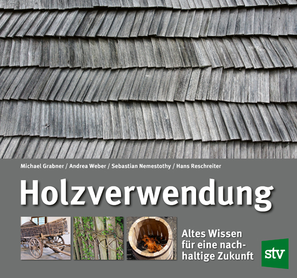 Cover des Buches 'Holzverwendung' mit grauen Holzschindeln