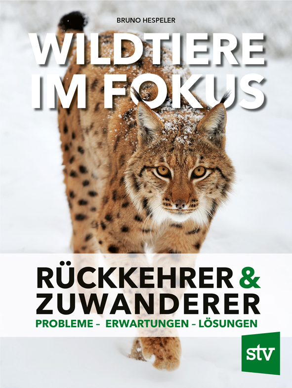 Cover des Buches 'Wildtiere im Fokus' mit einem Luchs im Schnee